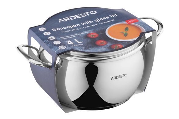 Каструля Ardesto Gemini Liguria, скляна кришка, 4.0 л, нержавіюча сталь AR4340GB фото