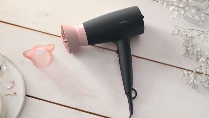 Philips Фен 3000 Series, 2100Вт, 3 режими, іонізація, хол. обдув, чорно-рожевий BHD350/10 фото