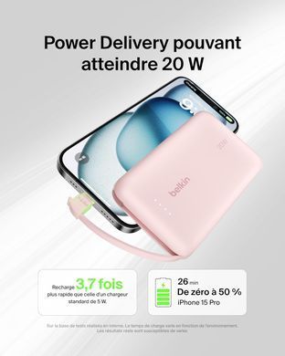 Belkin Портативное зарядное устройство Power Bank 10000мАч, 20Вт, USB-C, розовый BPB021HQPK фото
