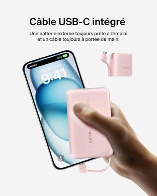 Belkin Портативное зарядное устройство Power Bank 10000мАч, 20Вт, USB-C, розовый BPB021HQPK фото