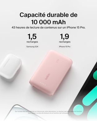Belkin Портативное зарядное устройство Power Bank 10000мАч, 20Вт, USB-C, розовый BPB021HQPK фото