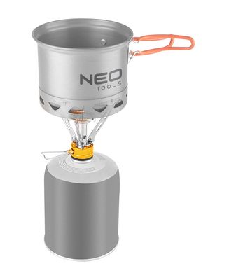 Газовая горелка Neo Tools туристическая, складная, 123x80мм, регулировка расхода газа, грузоподъемность до 5кг, вес 0.1кг 63-128 фото