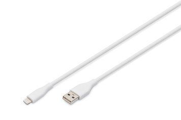 Digitus Кабель USB-A > Lightning заряджання/синхронізації, 1м, USB 2.0, 12W, силіконовий, білий AK-600108-010-W фото