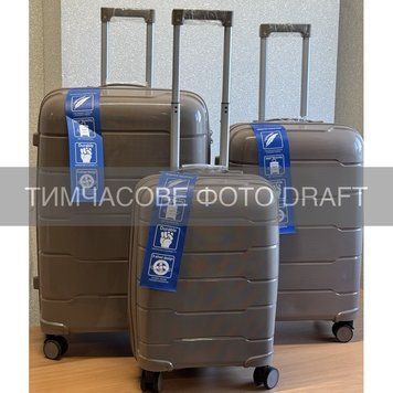Набор чемоданов 2E, M6910, полипропилен, (L+M+S), молния anti theft, 4 колеса, кодовий замок, шампань 2E-PP-M6910-SET3-CH фото
