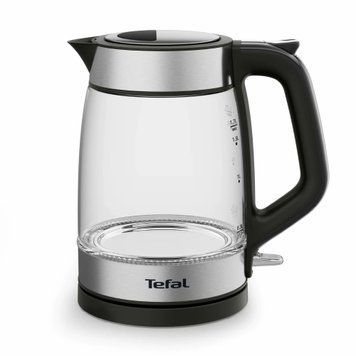 Tefal Електрочайник Glass Kettle 1.7л, скло, з підсвіткою, чорно-срібний KI605830 фото