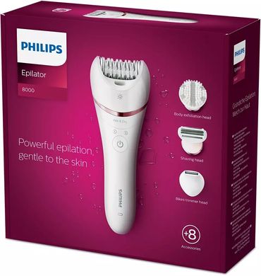 Philips Эпилятор 8000 series дисковый, аккумул., пинцет.-32, влаж.+сух., чехол, насадок-7, белый BRE735/00 фото