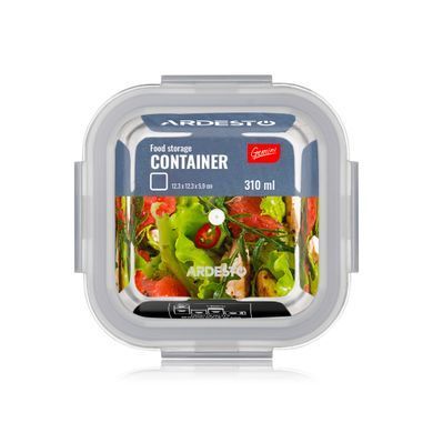 ARDESTO Food storage container Gemini 0.31l, borosilicate glass, plastic, square, transparent AR1230BSQ фото