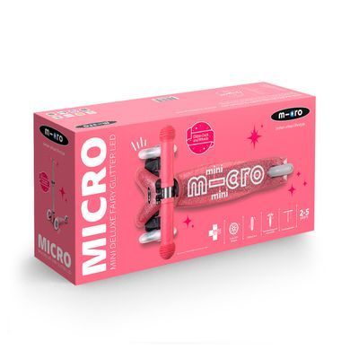 Самокат MICRO серії "Mini Deluxe Fairy Glitter LED" &ndash; РОЖЕВИЙ (до 50 kg, 3-х колісний, світло) MMD208 фото