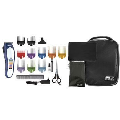Moser WAHL hair clipper Color Pro Lithium, network, vibration motor, nozzles-10, steel, case, white-blue 79600-3716 фото