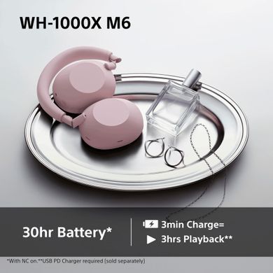 Sony Навушники Over-ear WH-1000XM6 BT 5.3, ANC, Hi-Res, AAC, LDAC, LC3, Wireless, Mic, Рожевий WH1000XM6P.E фото