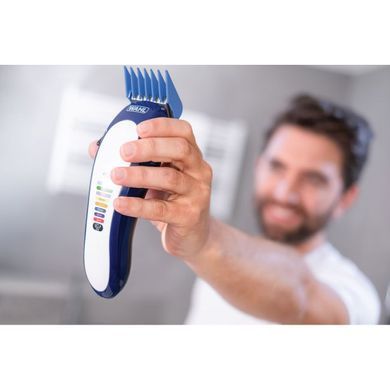 Moser WAHL hair clipper Color Pro Lithium, network, vibration motor, nozzles-10, steel, case, white-blue 79600-3716 фото