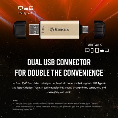 Transcend Накопичувач Transcend 512GB USB 3.2 Type-A + Type-C JetFlash 930 R420/W400MB/s Чорний TS512GJF930C фото