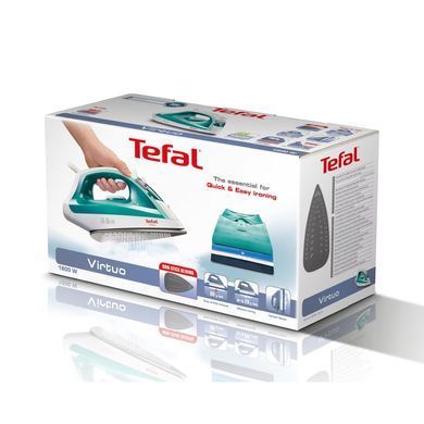 Праска Tefal Virtuo, 1800Вт, 200мл, паровий удар -80гр, постійна пара - 24гр, керам. підошва, біло-бірюзовий FV1710E0 фото
