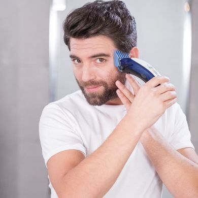 Moser WAHL hair clipper Color Pro Lithium, network, vibration motor, nozzles-10, steel, case, white-blue 79600-3716 фото