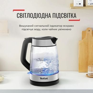 Tefal Электрочайник Glass Kettle 1.7л, стекло, с подсветкой, серебристо-черный KI605830 фото