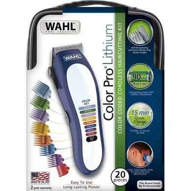 Moser WAHL hair clipper Color Pro Lithium, network, vibration motor, nozzles-10, steel, case, white-blue 79600-3716 фото