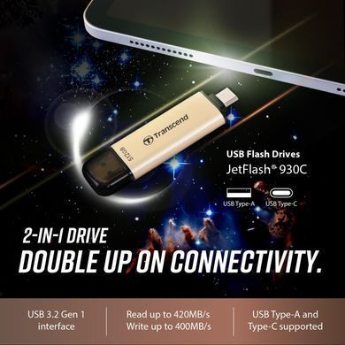 Transcend Накопичувач Transcend 512GB USB 3.2 Type-A + Type-C JetFlash 930 R420/W400MB/s Чорний TS512GJF930C фото