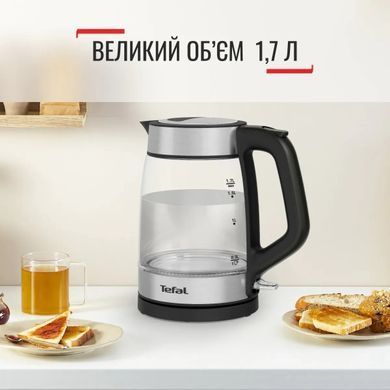 Tefal Электрочайник Glass Kettle 1.7л, стекло, с подсветкой, серебристо-черный KI605830 фото