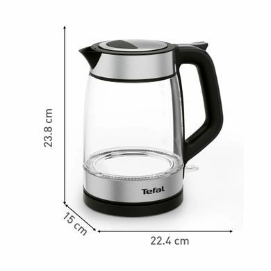 Tefal Электрочайник Glass Kettle 1.7л, стекло, с подсветкой, серебристо-черный KI605830 фото