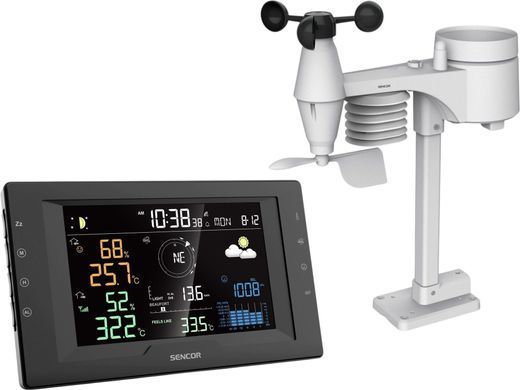 Sencor meteorological station, in/out measurement, CR2032x1+AAx3, temperature, humidity, time, weather forecast, atm. pressure, wind speed SWS9400 фото