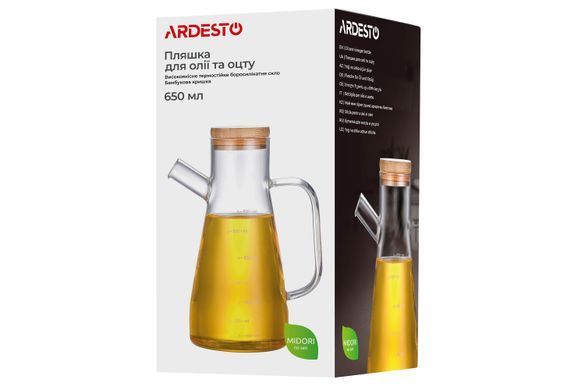 ARDESTO Пляшка для олії та оцту Midori, 650 мл, боросилікатне скло AR4565BB фото