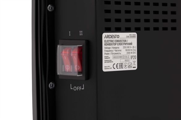 Конвектор електричний Ardesto CHB-2000MBD 2000 Вт, 20 м2, відкритий нагрів. елемент, IP20, мех. керування, тримач для сушіння, ємність для зволоження, чорний CHB-2000MBD фото
