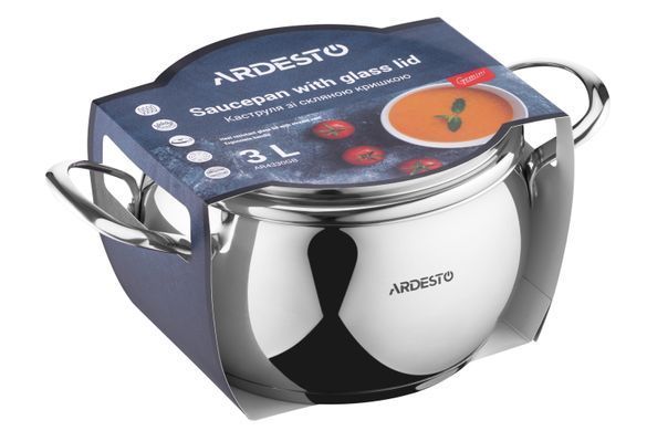 Каструля Ardesto Gemini Liguria, скляна кришка, 3.0 л, нержавіюча сталь AR4330GB фото