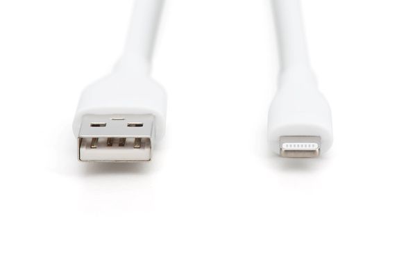 Digitus Кабель USB-A > Lightning зарядки/синхронизации, 1м, USB 2.0, 12W, силиконовый, белый AK-600108-010-W фото