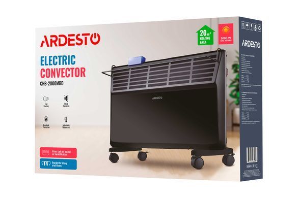 Конвектор електричний Ardesto CHB-2000MBD 2000 Вт, 20 м2, відкритий нагрів. елемент, IP20, мех. керування, тримач для сушіння, ємність для зволоження, чорний CHB-2000MBD фото