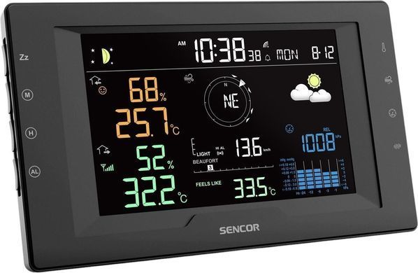 Sencor meteorological station, in/out measurement, CR2032x1+AAx3, temperature, humidity, time, weather forecast, atm. pressure, wind speed SWS9400 фото