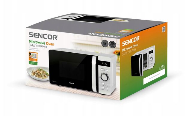Мікрохвильова піч Sencor, 17л, 800Вт, дисплей, білий SMW5017WH фото