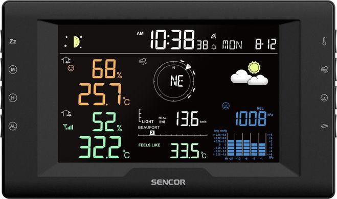Sencor meteorological station, in/out measurement, CR2032x1+AAx3, temperature, humidity, time, weather forecast, atm. pressure, wind speed SWS9400 фото