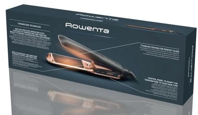 Rowenta Випрямляч Thermocare Ultimate Experience, темп.режимів-5, 150-210С, дисплей, кераміка, чорно-золотий SF8120F0 фото