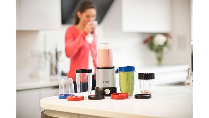 Блендер Russell Hobbs стаціонарний Nutri Boost, 700Вт, чаша-700мл, чопер 300мл, чорно-сріблястий 23180-56 фото