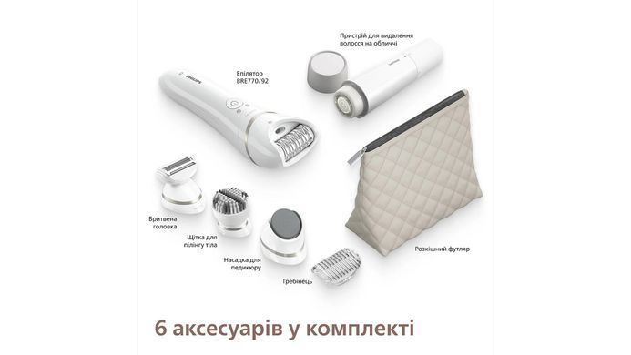 Philips Епілятор Philips Series 9000 дисковий, аккумул., пінцет.-32, волог.+сух., насадок-6, футляр, білий BRE770/92 фото