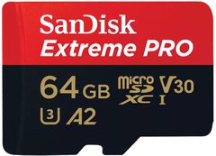 Карта памяти SanDisk microSD 64GB C10 UHS-I U3 R200/W90MB/s Extreme Pro V30 + SD SDSQXCU-064G-GN6MA фото