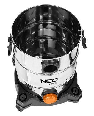 Neo Tools Профессиональный пылесос, 1400Вт, 18 кПа, контейнер 30л, HEPA, колеса, 5.92кг 04-738 фото