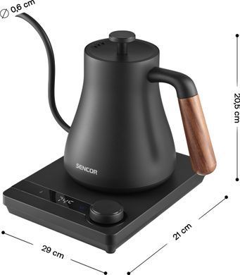 Sencor Електрочайник Sencor 0.6л, 5 темп.реж, підтримка температури, мех. управління, нержавіюча сталь, чорний SWK2828BK фото