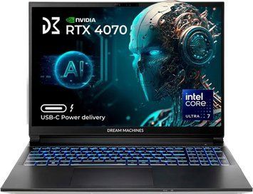Dream Machines Ноутбук RG4070-16 16FHD+ IPS, Intel U7-155H, 32GB, F1TB, NVD4070-8, DOS, чорний RG4070-16UA26 фото