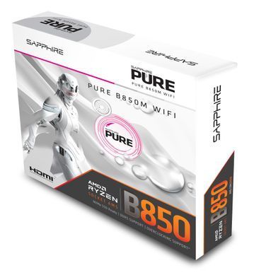 SAPPHIRE Motherboard PURE B850M WIFI sAM5 B850 4xDDR5 M.2 HDMI DP WiFi BT mATX білий 52123-02-40G фото