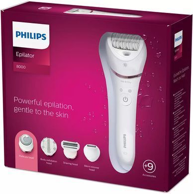 Philips Эпилятор 8000 series дисковый, аккумуляторный, пинцет.-32, влаж.+сух., с подсветкой, насадок-8, белый BRE740/10 фото