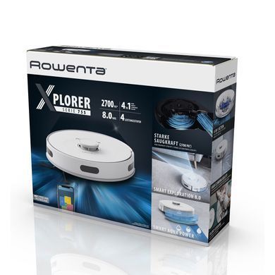 Rowenta Робот-пылесос моющий X-Plorer Serie 75 S, 2700ПаВт, h=9.5см, влажная уборка, мешок-0.3л, конт пыль -0.3л, вода -влажная уборкал, автон. раб. до 120мин, белый RR8567WH фото