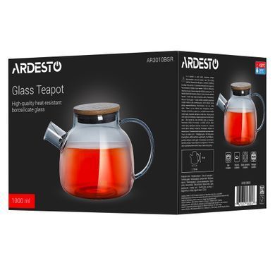 ARDESTO Заварник Graphite 1000мл, боросилікатне скло, бамбук, cірий