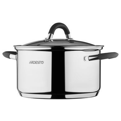 Каструля Ardesto Gemini Salerno, скляна кришка, 4.7 л, сірі ручки з силіконом, нержавіюча сталь AR1947CS фото
