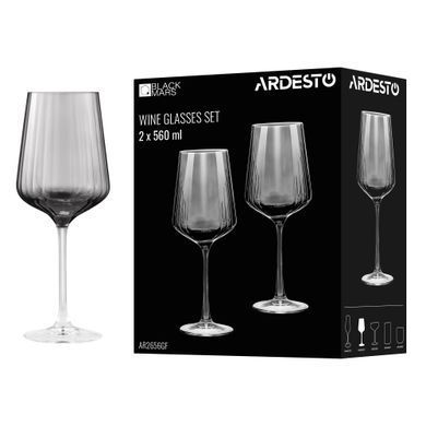 ARDESTO Wine glasses set Black Mars 560ml, 2pcs, glass, grey AR2656GF фото