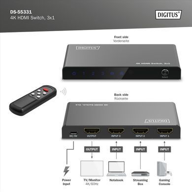 Digitus Відеокомутатор UHD HDMI (INx3 - OUTx1), 4K DS-55331 фото
