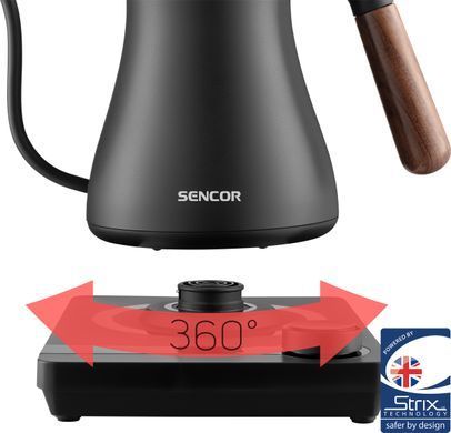 Sencor Електрочайник Sencor 0.6л, 5 темп.реж, підтримка температури, мех. управління, нержавіюча сталь, чорний SWK2828BK фото