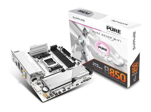 SAPPHIRE Motherboard PURE B850M WIFI sAM5 B850 4xDDR5 M.2 HDMI DP WiFi BT mATX білий 52123-02-40G фото