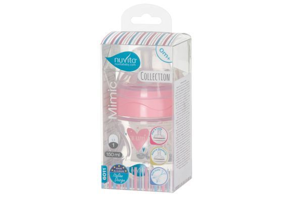 Дитяча пляшечка Nuvita 6011 Mimic Collection 150мл 0+ Антиколікова рожева NV6011ROSA фото