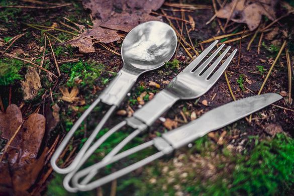 Набор посуды туристической Neo Tools, 3в1, складные нож, ложка, вилка, сертификат LFGB, чехол, 0.07кг 63-148 фото